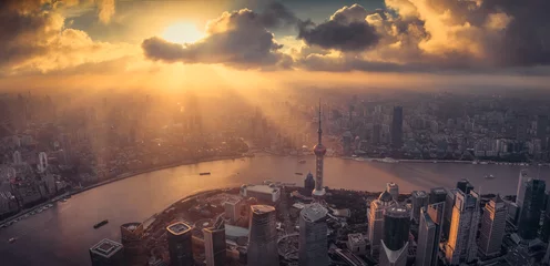 Poster De stadshorizon van Shanghai © Li Ding