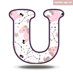 U letter with unicorn pattern