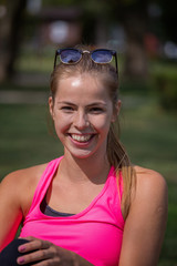 Beautiful young girl portrait in summer with sunglasses