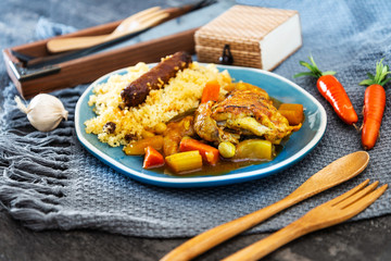 traditional moroccan dish couscous salad with Sausage