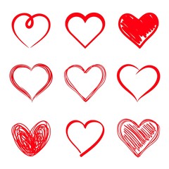 Set of hand drawn hearts. Design element.