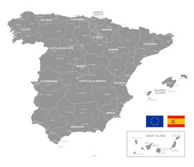Map of Spain, grey vector illustration