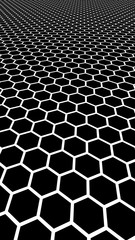 White honeycomb on a black background. Perspective view on polygon look like honeycomb. Isometric geometry. Vertical image orientation. 3D illustration