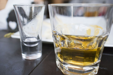 Empty glasses in restaurant