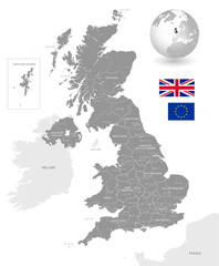 Obraz premium Grey Vector Political Map of the UK