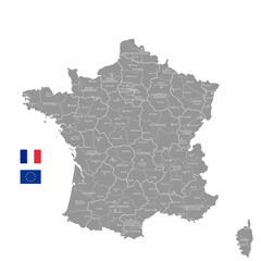 Grey Vector Political Map of France