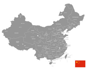 Grey Vector Political Map of China