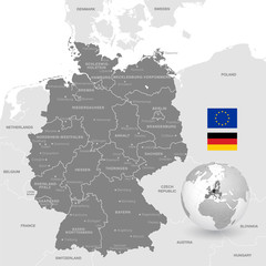 Naklejka premium Grey Vector Political Map of Germany