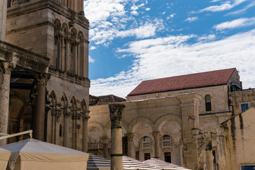 Obraz premium View of the architecture and all its historic buildings from Diocletian's Square in the center of Split, Dalmatia, Croatia
