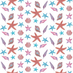 Watercolor Sea shells pattern