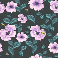 seamless pattern with pink flowers