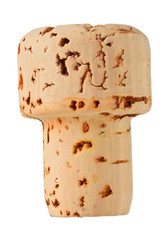 Single, unused, new, brown natural wine or champagne cork isolated