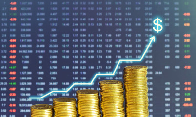 Investment concept, Coins graph stock market