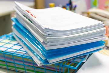 file folder and Stack of business report paper file on the table in a work office, concept document...