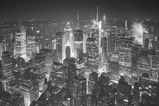 Fototapeta Black and white aerial picture of Manhattan, New York City, USA.
