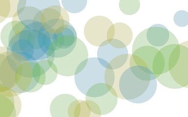 Multicolored translucent circles on a white background. Green tones. 3D illustration