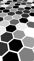 White honeycomb with a gradient color. Perspective view on polygon look like honeycomb. Extruded, bump cell. Isometric geometry. 3D illustration