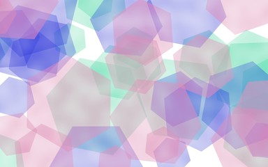 Multicolored translucent hexagons on white background. Red tones. 3D illustration