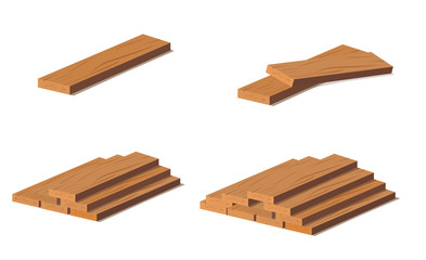 Wooden logs. Brown bark of felled dry wood. Purchase for construction. Vector illustration. A set of wooden straps for wood, an illustration of the industry of wood materials. Wood boards