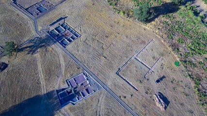 Drone in Roman Ruins Turóbriga. Aroche. Huelva. Andalusia. Spain