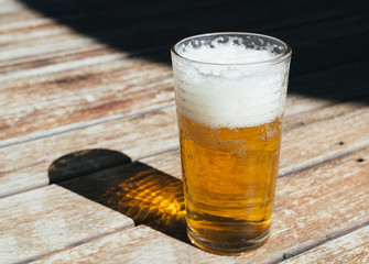 Beer on wooden table
