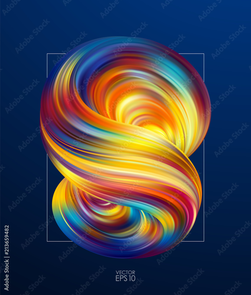 Poster vector illustration: 3d colorful abstract twisted shape of fluid. modern design.