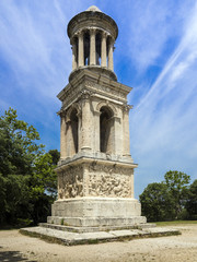Fototapeta na wymiar Roman mausoleum in ancient Glanum, Saint Remy-de-Provence, Bouches-du-Rhone, Provence-Alpes-Cote d‘Azur, southern France, France, Europe