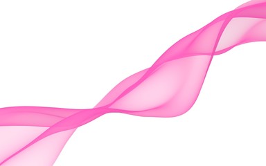 Abstract pink wave. Raster air background. Bright pink ribbon on white background. Pink scarf. Abstract smoke. 3D illustration
