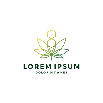 Cannabis Hemp Marijuana Leaf Geometric Logo Outline Line Art