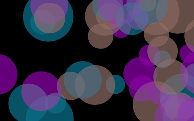 Multicolored translucent circles on a dark background. Red tones. 3D illustration