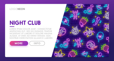 Colorful Landing Page. Mock up website. Home Page. Web banner templates. Social media, business app, seo and marketing. Theme Night Club. Neon sign style. Vector illustration
