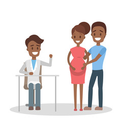 Obraz premium Pregnant woman and her husband consulting with doctor