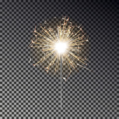 Bengal fire. New year sparkler candle isolated on transparent background. Realistic vector light eff - 213663280