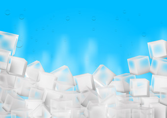 Ice cubes with vapor on blue background