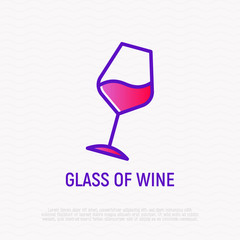 Inclined glass of wine thin line icon. Modern vector illustration for bar logo.