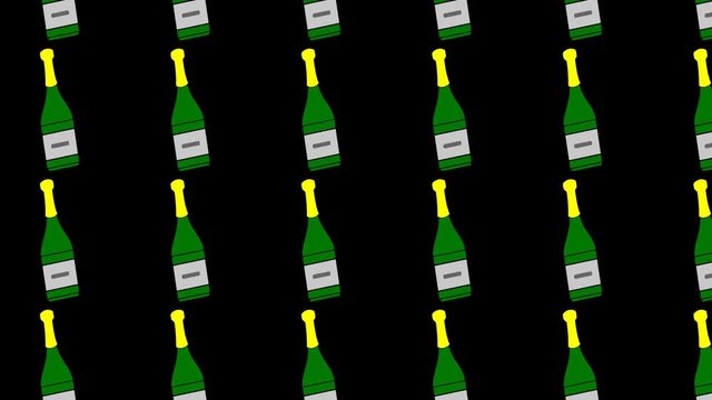 Looped Scrolling Champagne Water Bottles Animated Flat Design Cartoon Particles Overlay Background with Alpha Embedded UHD 4K