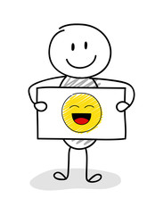 Funny stickman with happy emoticon. Vector.