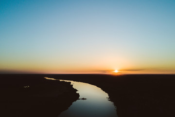 Fototapeta premium Drone aerial view of Nemunas river, a major Eastern European river