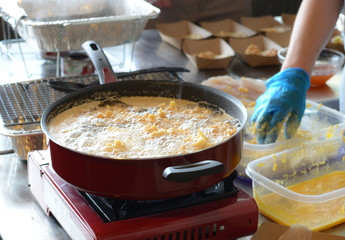 Fried Food boiling in Pan