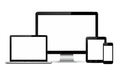 Computer display, laptop, tablet and mobile phone mockup