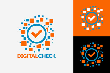 Pixel Digital Check Logo Template Design Vector, Emblem, Design Concept, Creative Symbol, Icon