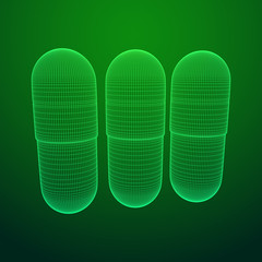 Medical capsule pill wireframe low poly mesh object. Vector illustration