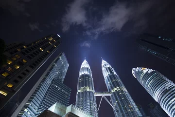 Fotobehang Night city skyline and Petronas towers, Kuala Lumpur © Arcady