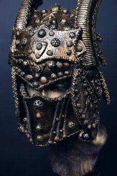 Mannequin in copper horn helmet 