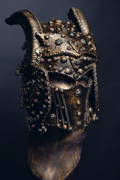 Mannequin in copper horn helmet 