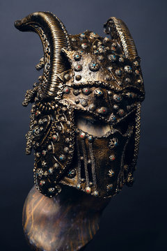 Mannequin in copper horn helmet 