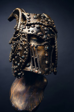Mannequin in copper horn helmet 
