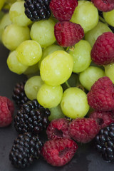 Varied fruit, blackberry, raspberry and grapes