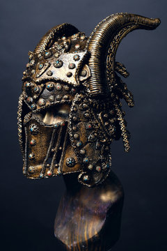 Mannequin in copper horn helmet 
