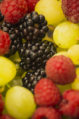 Varied fruit, blackberry, raspberry and grapes
